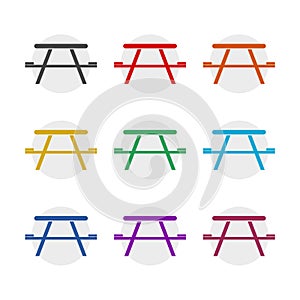 Camping table color icon set isolated on white background