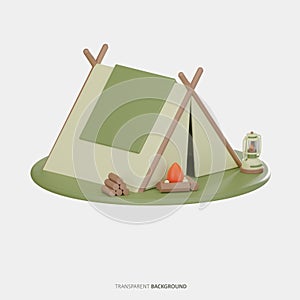 Camping Tent 3D Icon Illustration Rendering Transparent Background