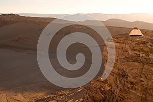 Camping tent in the desert at Valle de la luna