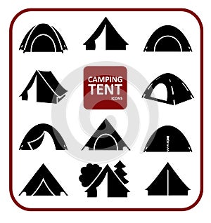 Camping tent icons set