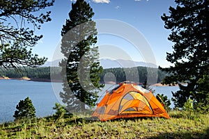 Camping Tent by the Lake in Colorado