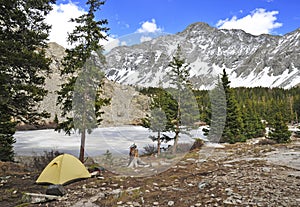 Camping with tent at Little Bear Peak, Sangre de Cristo Range, Colorado