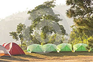 Camping tent with nature mountain outdoor .