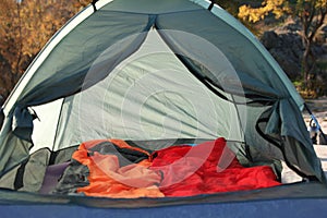 Camping tent with sleeping bags