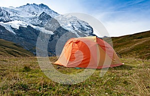 Camping tent in swiss alps