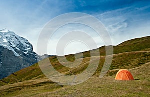 Camping tent in swiss alps