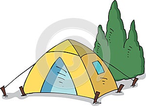 A camping tent with trees, Camping vector logo template for your design.