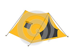 Camping tent yellow cartoon vector illustration isolated on white