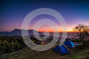 Camping tents on the hill at San Pa Kia, Doi Mae Ta Man viewpoint located , Chiang mai, Thailand
