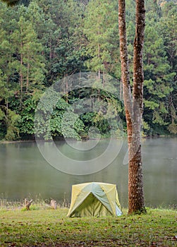 Camping tents near lake