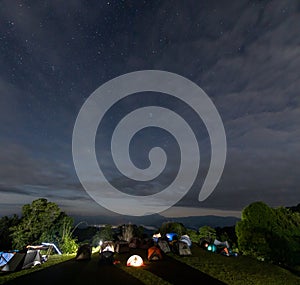 Camping tents under star and sky