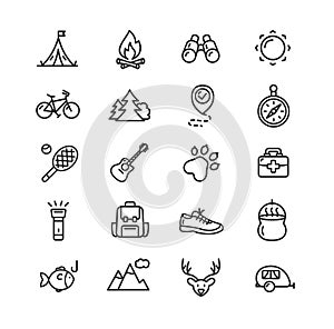 Camping Tourism Hiking Icon Set. Vector photo