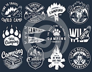 Camping travel outdoor adventure wild emblems set