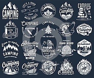 Camping travel outdoor adventure wild emblems set