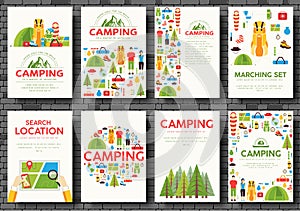 Cámping un viaje tarjetas colocar. turismo plantilla de revistas pósters un libro cobertura,. 