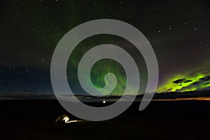 Camping under Aurora Borealis near Alaska-Yukon border crossing