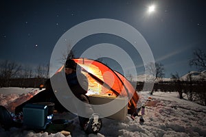 Camping under the moon