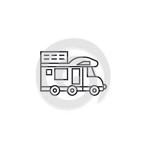 Camping van vector line icon, sign, illustration on background, editable strokes