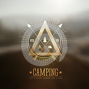 Camping vector labels with blured background