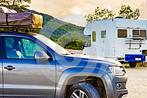 Camping vehicles in mountain nature