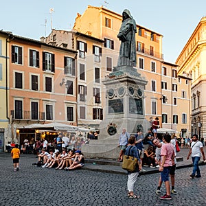 Campo dei Fiori at sunset, a historic square in central Rome