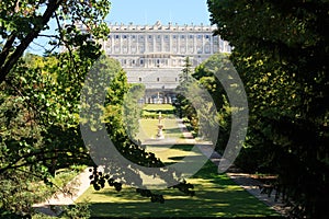 Campo del Moro park with Royal Palace of Madrid or Palacio Real de Madrid, Madrid, Spain photo