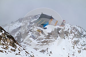 Campo Rocas climbers refuge under Huayna Potosi mountain in Boliv photo