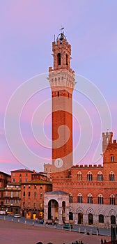 Campo Square with Public Building at sunset, Siena, Italy