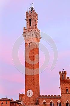 Campo Square with Public Building at sunset, Siena, Italy