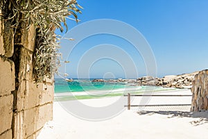 Camps Bay Beach behind fence and wall, Cape Town