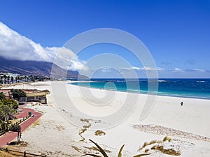 Camps Bay Beach and Table Mountain with clouds, Cape Town