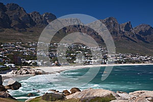 Camps Bay viewed from Maidens Cove in Cape Town