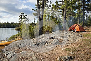 Campsite on Boundary Waters lake in northern Minnesota photo