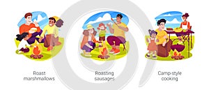 Campsite cooking isolated cartoon vector illustration set