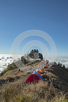 Campsite on crater rim of Mount Rinjani, Lombok, Indonesia