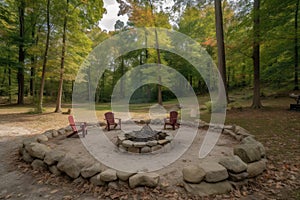 campsite with fire pit and chairs for gathering around