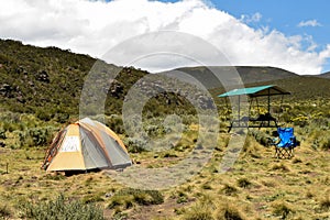 Campsite at Lake Ellis in Mount Kenya