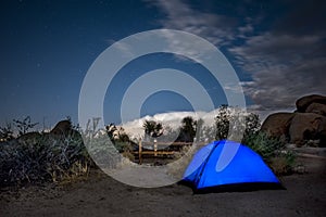 Lighted tent at campsite