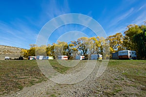 Campsite which is located beside the Lake McGregor, New Zealand.