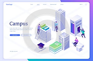 Campus isometric landing, university education