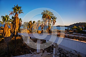 CAMYUVA, KEMER, TURKEY: Abandoned Sea Resort buildings of an old hotel near the beach.