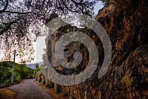 CAMYUVA, TURKEY: Decorative mountain on the territory of an abandoned hotel.