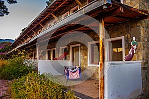 CAMYUVA, TURKEY: The destroyed buildings of the old hotel Holiday Area Eco Dream Club Sea Resort in the forest.