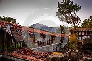 CAMYUVA, TURKEY: The destroyed buildings of the old hotel Holiday Area Eco Dream Club Sea Resort in the forest.