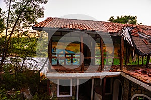 CAMYUVA, TURKEY: The destroyed buildings of the old hotel Holiday Area Eco Dream Club Sea Resort in the forest.