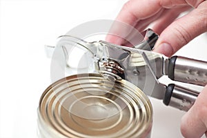 Can with can opener hand