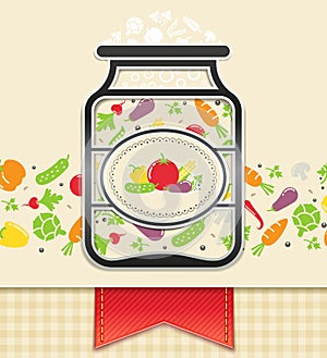 Can with canned vegetables. food background