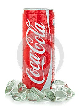 Can of Coca Cola on ice