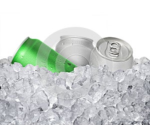 Can of cold beverage, ice cube a of juicy. Summer refreshing drink