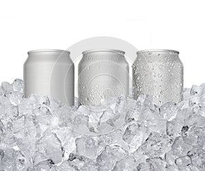 Can of cold beverage, ice cube a of juicy. Summer refreshing drink